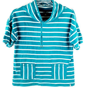 Women's Talbots Short Sleeved Cowl Neck Knit Stripe Top, Size Medium, Turquoise